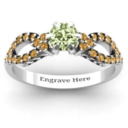 Fancy Split Shank Solitaire Accent Ring in 925 Sterling Silver with Peridot and Fancy Yellow Premium Zirconia