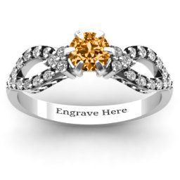 Fancy Split Shank Solitaire Accent Ring in 925 Sterling Silver with Citrine and White Premium Zirconia