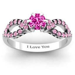 Fancy Split Shank Solitaire Accent Ring in 925 Sterling Silver with Pink Tourmaline and Fancy Pink Premium Zirconia