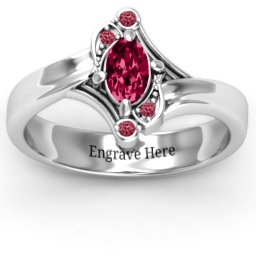 Fancy Oval Asymmetrical Ring in 925 Sterling Silver with Ruby and Red Premium Zirconia