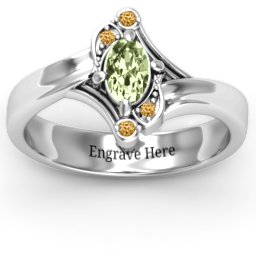 Fancy Oval Asymmetrical Ring in 925 Sterling Silver with Peridot and Fancy Yellow Premium Zirconia