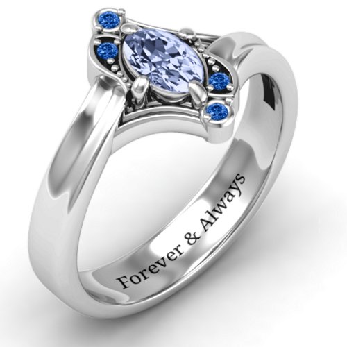 Fancy Oval Asymmetrical Ring – Sterling Silver with Lavender Premium Zirconia and Fancy Blue Premium Zirconia