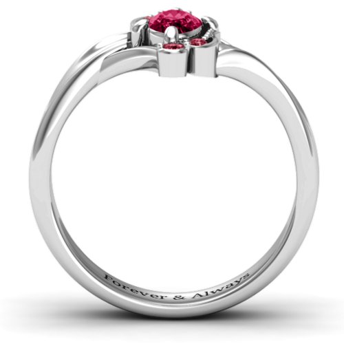 Fancy Oval Asymmetrical Ring – Sterling Silver with Ruby and Red Premium Zirconia