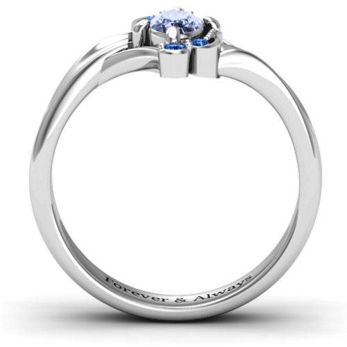 Fancy Oval Asymmetrical Ring – Sterling Silver with Lavender Premium Zirconia and Fancy Blue Premium Zirconia