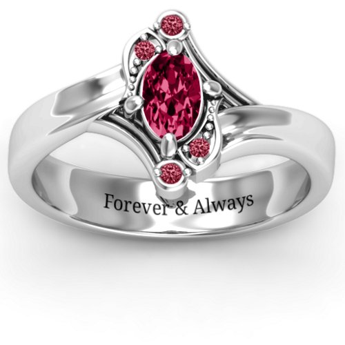 Fancy Oval Asymmetrical Ring – Sterling Silver with Ruby and Red Premium Zirconia