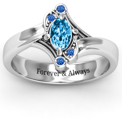 Fancy Oval Asymmetrical Ring – Sterling Silver with Blue Topaz and Fancy Blue Premium Zirconia