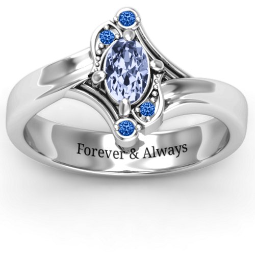Fancy Oval Asymmetrical Ring – Sterling Silver with Lavender Premium Zirconia and Fancy Blue Premium Zirconia