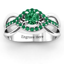 Fancy Woven Ring in 925 Sterling Silver with Emerald and Green Premium Zirconia