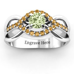 Fancy Woven Ring in 925 Sterling Silver with Peridot and Fancy Yellow Premium Zirconia