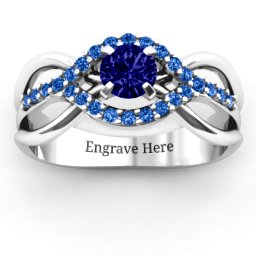 Fancy Woven Ring in 925 Sterling Silver with Blue Sapphire and Fancy Blue Premium Zirconia