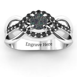 Fancy Woven Ring in 925 Sterling Silver with Alexandrite and Black Premium Zirconia
