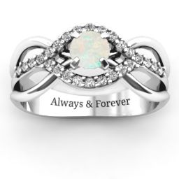 Fancy Woven Ring in 925 Sterling Silver with Opal and White Premium Zirconia