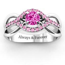 Fancy Woven Ring in 925 Sterling Silver with Pink Tourmaline and Fancy Pink Premium Zirconia