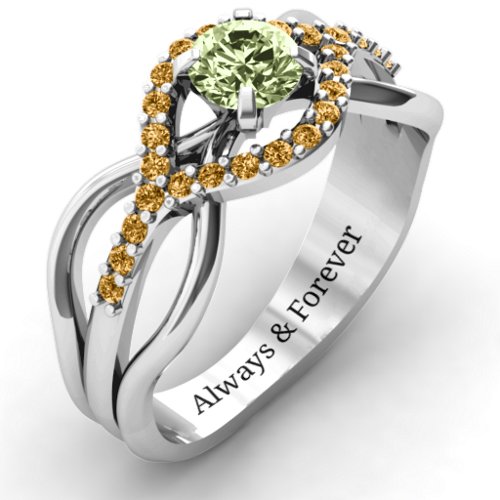 Fancy Woven Ring – Sterling Silver with Peridot and Fancy Yellow Premium Zirconia
