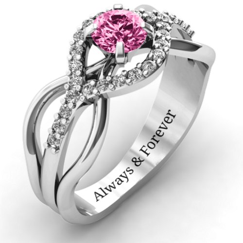 Fancy Woven Ring – Sterling Silver with Pink Tourmaline and White Premium Zirconia