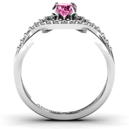 Fancy Woven Ring – Sterling Silver with Pink Tourmaline and White Premium Zirconia