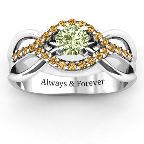 Fancy Woven Ring – Sterling Silver with Peridot and Fancy Yellow Premium Zirconia