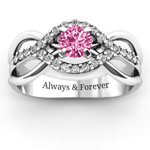 Fancy Woven Ring – Sterling Silver with Pink Tourmaline and White Premium Zirconia
