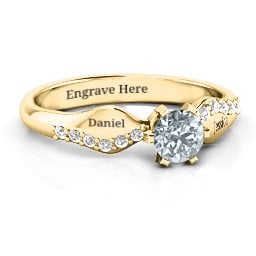 Dimpled Solitaire with Accents Ring in 9K Solid Yellow Gold with Cubic Zirconia and White Premium Zirconia