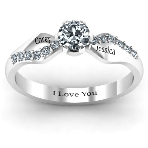 Dimpled Solitaire with Accents Ring – Sterling Silver with Diamond