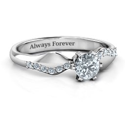 Dimpled Solitaire with Accents Ring in 925 Sterling Silver with Diamond
