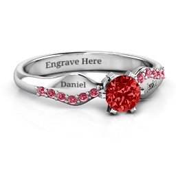 Dimpled Solitaire with Accents Ring in 925 Sterling Silver with Garnet and Red Premium Zirconia