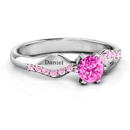 Dimpled Solitaire with Accents Ring in 925 Sterling Silver with Pink Tourmaline and Fancy Pink Premium Zirconia