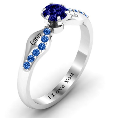 Dimpled Solitaire with Accents Ring – Sterling Silver with Blue Sapphire and Fancy Blue Premium Zirconia