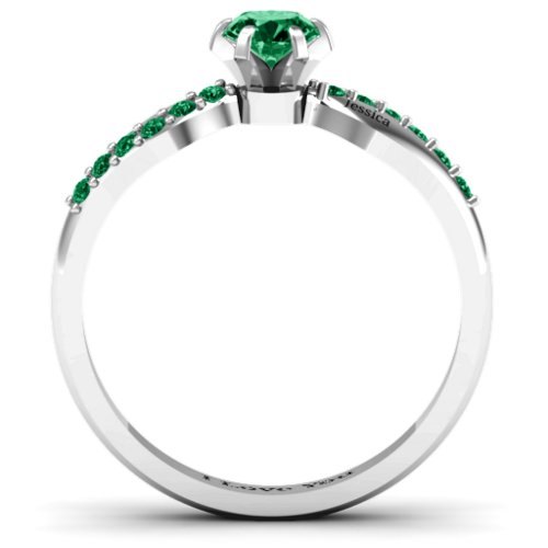 Dimpled Solitaire with Accents Ring – Sterling Silver with Emerald and Green Premium Zirconia