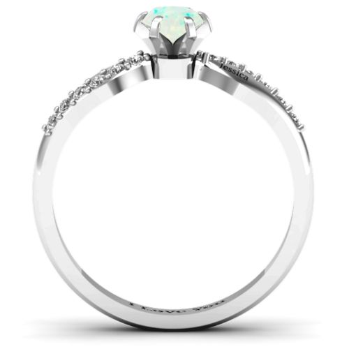 Dimpled Solitaire with Accents Ring – Sterling Silver with Opal and White Premium Zirconia