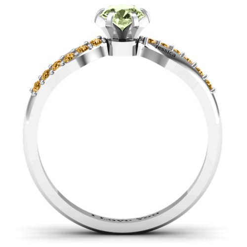 Dimpled Solitaire with Accents Ring – Sterling Silver with Peridot and Fancy Yellow Premium Zirconia