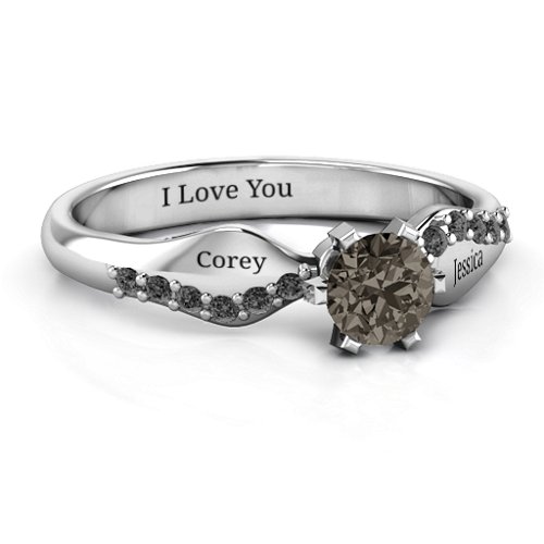 Dimpled Solitaire with Accents Ring – Sterling Silver with Smokey Quartz and Black Premium Zirconia