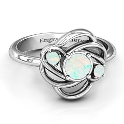 Multi Stone Love Knot Ring in 925 Sterling Silver with Opal