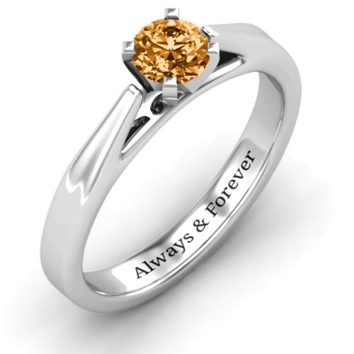 Ski Tip Solitaire Ring – Sterling Silver with Citrine