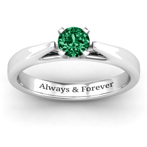 Ski Tip Solitaire Ring – Sterling Silver with Emerald
