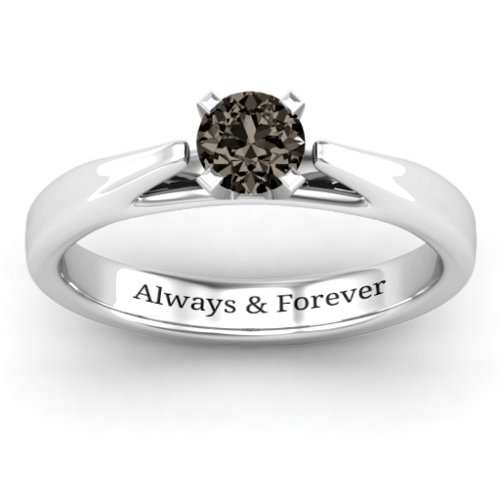Ski Tip Solitaire Ring – Sterling Silver with Smokey Quartz