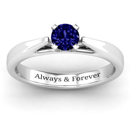 Ski Tip Solitaire Ring – Sterling Silver with Blue Sapphire