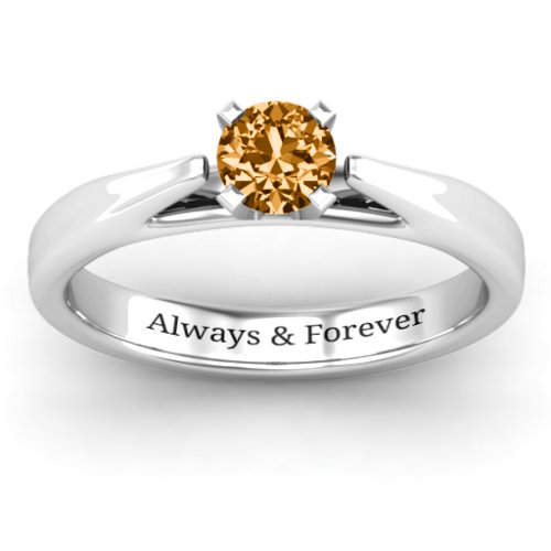 Ski Tip Solitaire Ring – Sterling Silver with Citrine