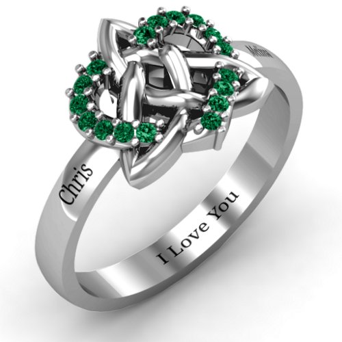 Celtic Heart Ring – Sterling Silver with Green Premium Zirconia