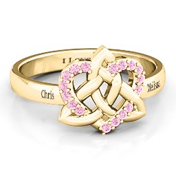 Celtic Heart Ring in 9K Solid Yellow Gold with Fancy Pink Premium Zirconia